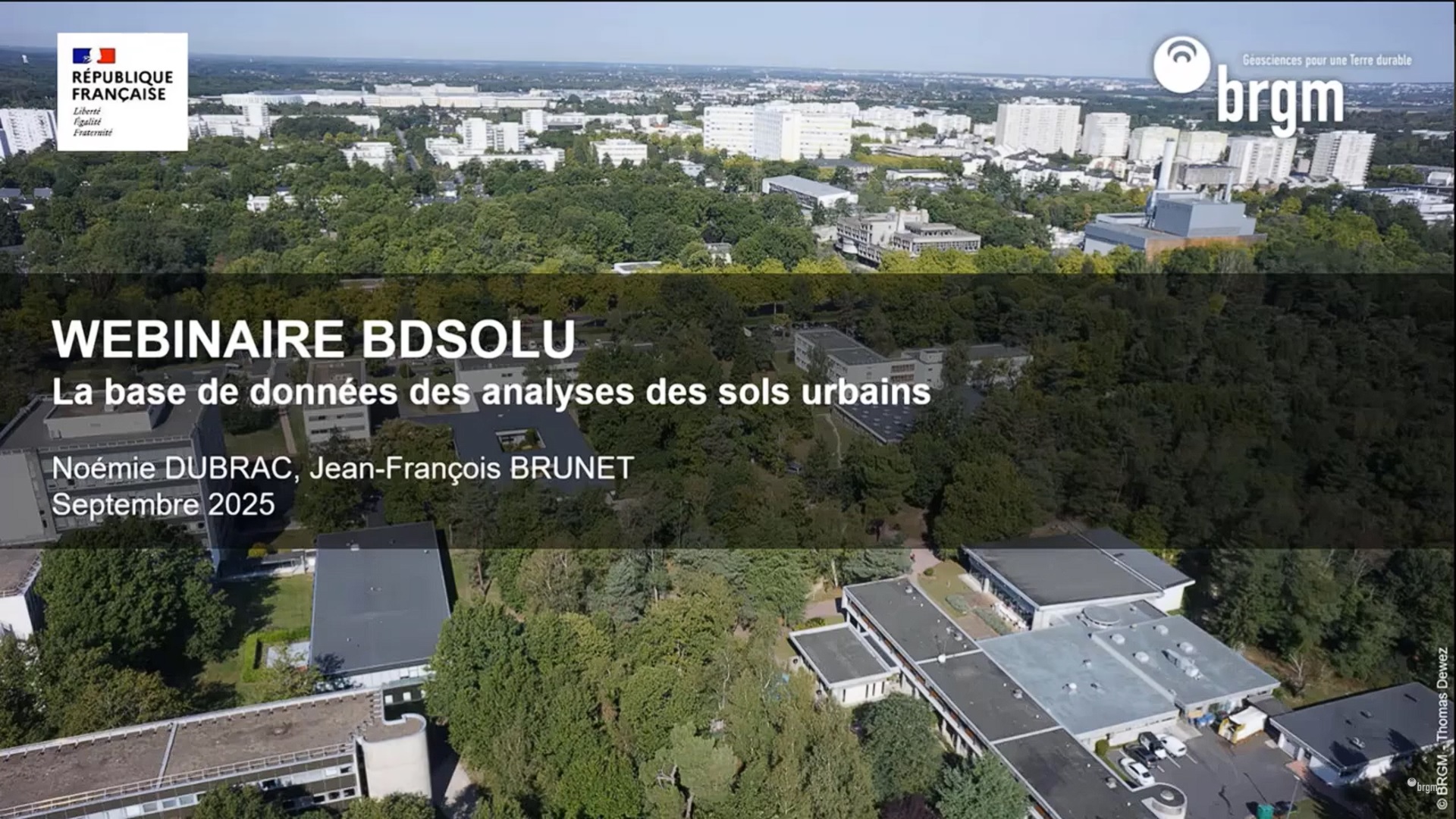 Webinaire BDSolU - Mieux connaître la qualité des sols urbains - 04 et 08 septembre 2025© BRGM Première image e titre du film "Webinaires BDSolU" enregistré au cours du webinaire