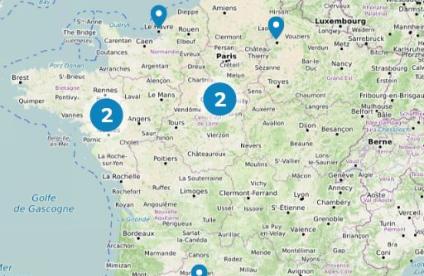 Carte des zones géographiques pour lesquelles des valeurs de fond sont disponibles